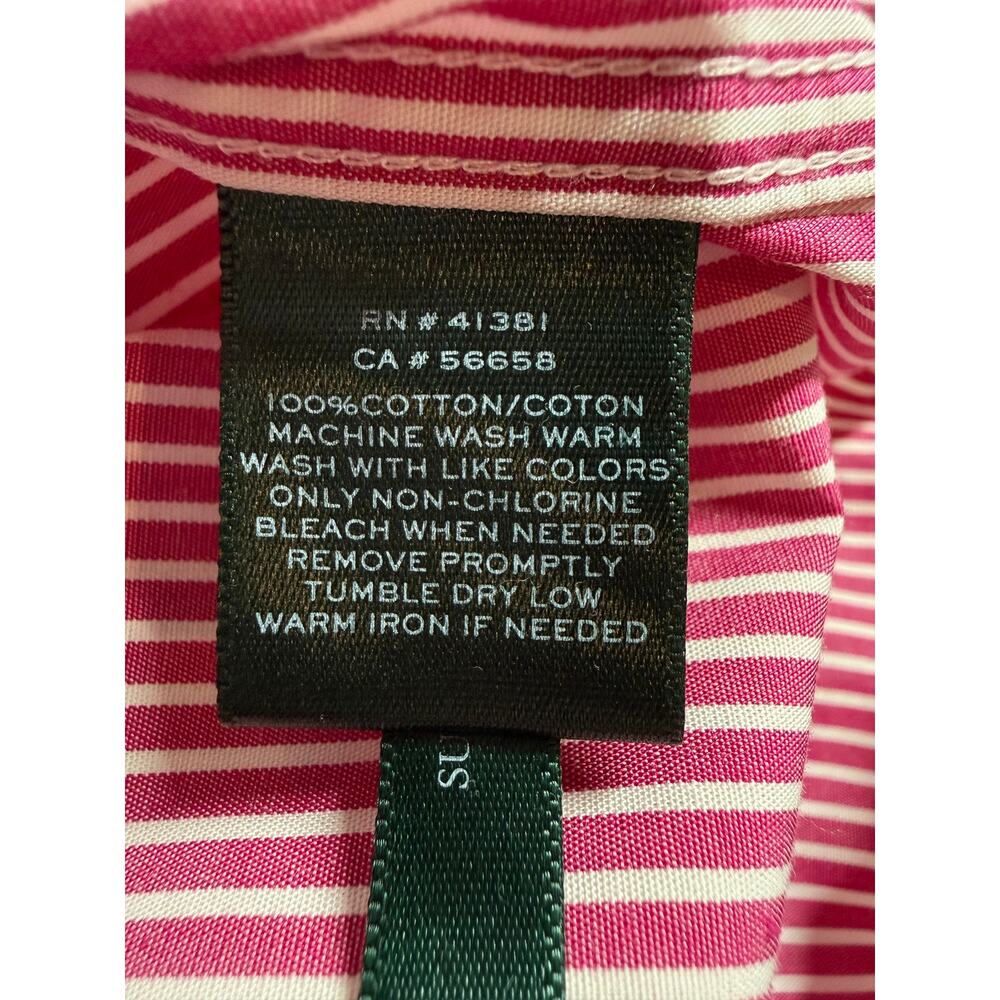 Lauren Ralph Lauren Non Iron Striped Button Up Top XXL Cotton Dark Pink White - Picture 10 of 10